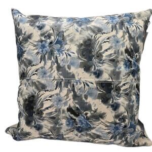 Garuglieri Firenze Blue & Gray Flowers Throw Leather Pillow 20” Made In Italy